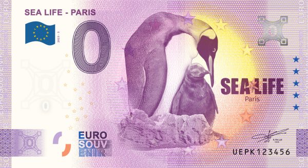 Sea Life Paris 2023-3 0 euro souvenir france banknotes