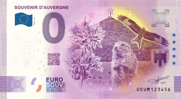 Souvenir D'Auvergne 2022-20 0 euro souvenir banknotes france