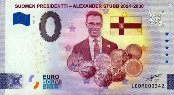 Suomen Presidentti – Alexander Stubb 2024-2030 2025-13 0 euro souvenir finland banknotes