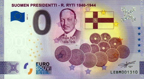 Suomen Presidentti – R. Ryti 1940-1944 2021-5 0 euro souvenir banknotes suomi finland