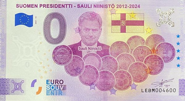 Suomen Presidentti – Sauli Niinisto 2012-2024 2021-12 0 euro souvenir banknotes finland