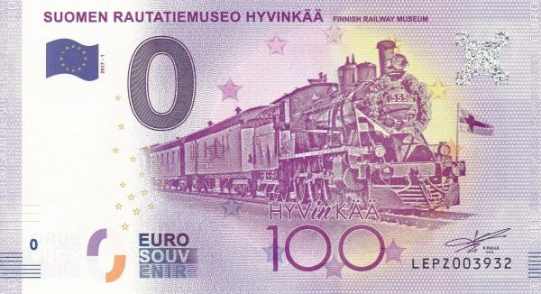 Suomen Rautatiemuseo Hyvinkaa 2017-1 0 euro souvenir banknotes finland suomi