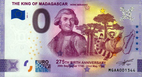 The King of Madagascar 2021-1 Móric Beňovský 0 euro souvenir banknote