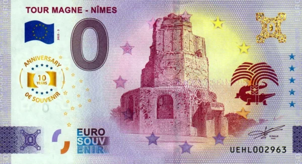 Tour Magne – Nimes 2025-3 0 euro souvenir banknotes anniversary france