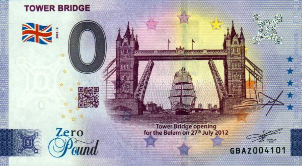 Tower Bridge 2023-2 zero pound souvenir great britain banknote