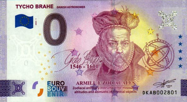 Tycho Brahe 2022-1 0 euro souvenir banknotes denmark