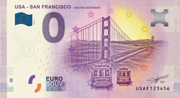 USA San Francisco 2019-1 0 euro souvenir golden gate bridge zero euro banknote