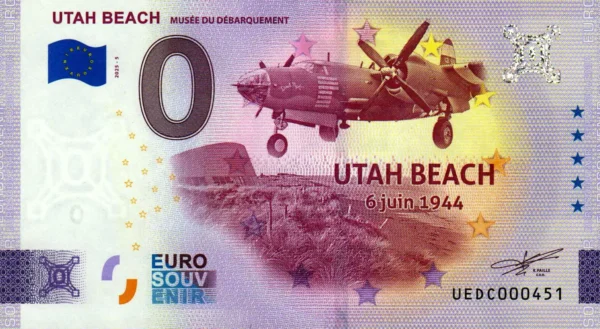 Utah Beach 2025-5 6 Juin 1944 0 euro souvenir banknotes france