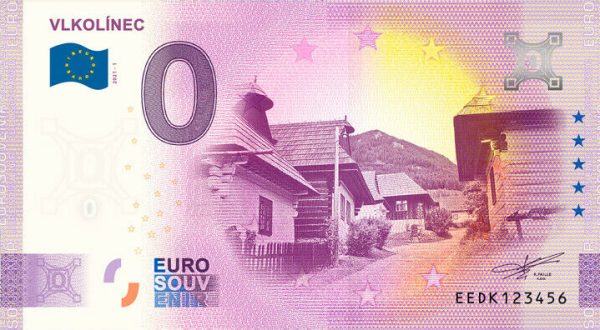 Vlkolínec 2021-1 0 euro souvenir bankovka slovensko zeroeuro