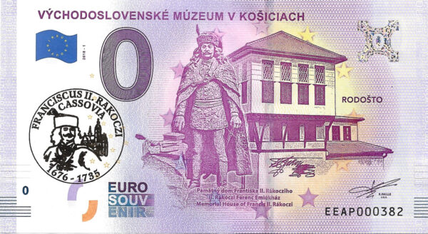 Východoslovenské múzeum 2018-1 zlatotlač 0 euro souvenir bankovka slovensko