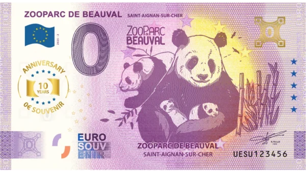 Zooparc de Beauval 2025-2 0 euro anniversary france banknotes