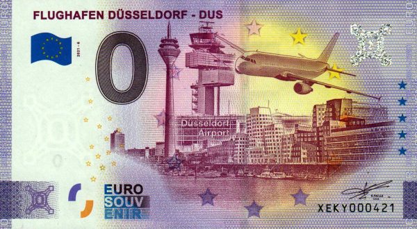 flughafen dusseldorf – dus 2021-6 0 euro souvenir banknotes germany