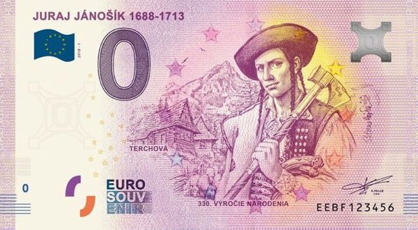 juraj janosik terchova 2018-1 0 euro bankovka slovensko zero o euro souvenir schein banknote slovakia