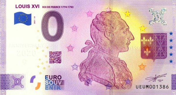 louis xvi 2021-10 anniversary roi de france 0 euro souvenir banknote