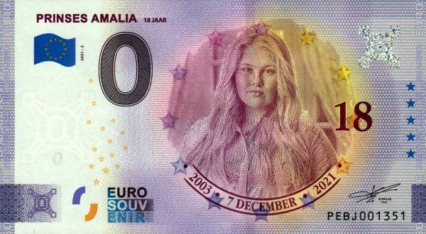 prinses amalia 2021-2 0 euro souvenir banknotes netherlands