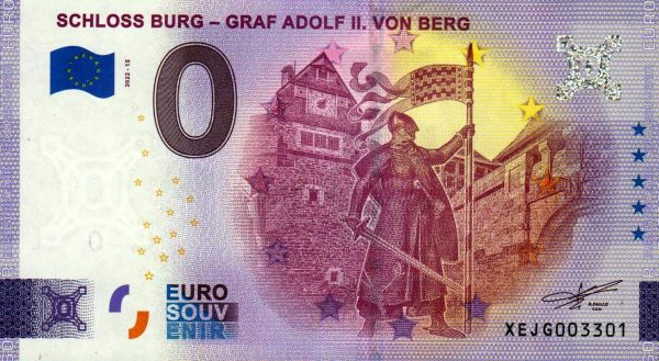 schloss burg – graf adolf ii von berg 2022-15 0 euro souvenir banknotes germany