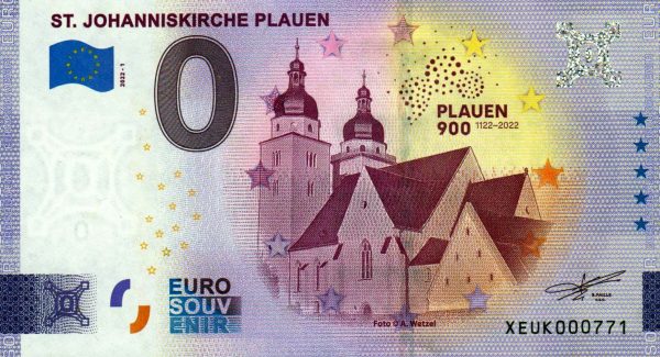 st. johanniskirche plauen 2022-1 0 euro germany souvenir schein banknotes