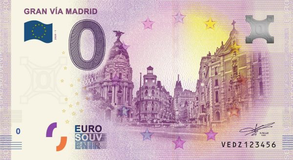 zero euro banknote Gran Via Madrid 2020-1 0 euro souvenir spain
