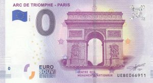 zero euro bankovka Arc de Triomphe – Paris 2019-2 0 euro souvenir