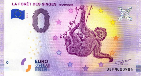 zero euro souvenir La Foret des Singes 2020-3 0 euro banknote