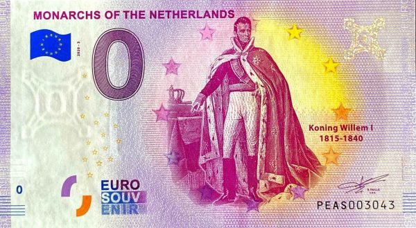 zero euro souvenir Monarch of the Netherlands 2020-3 0 eurove banknovky