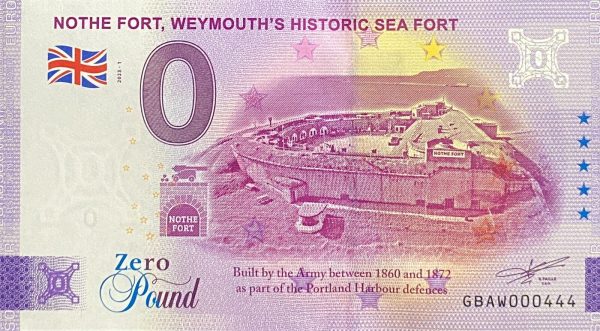 zero pound souvenir Nothe Fort, Weymouth's Historic Sea Fort 2023-1 great britain banknote