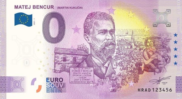 zeroeuro bankovka Matej Bencúr 2021-1 0 euro souvenir slovensko martin kukucin